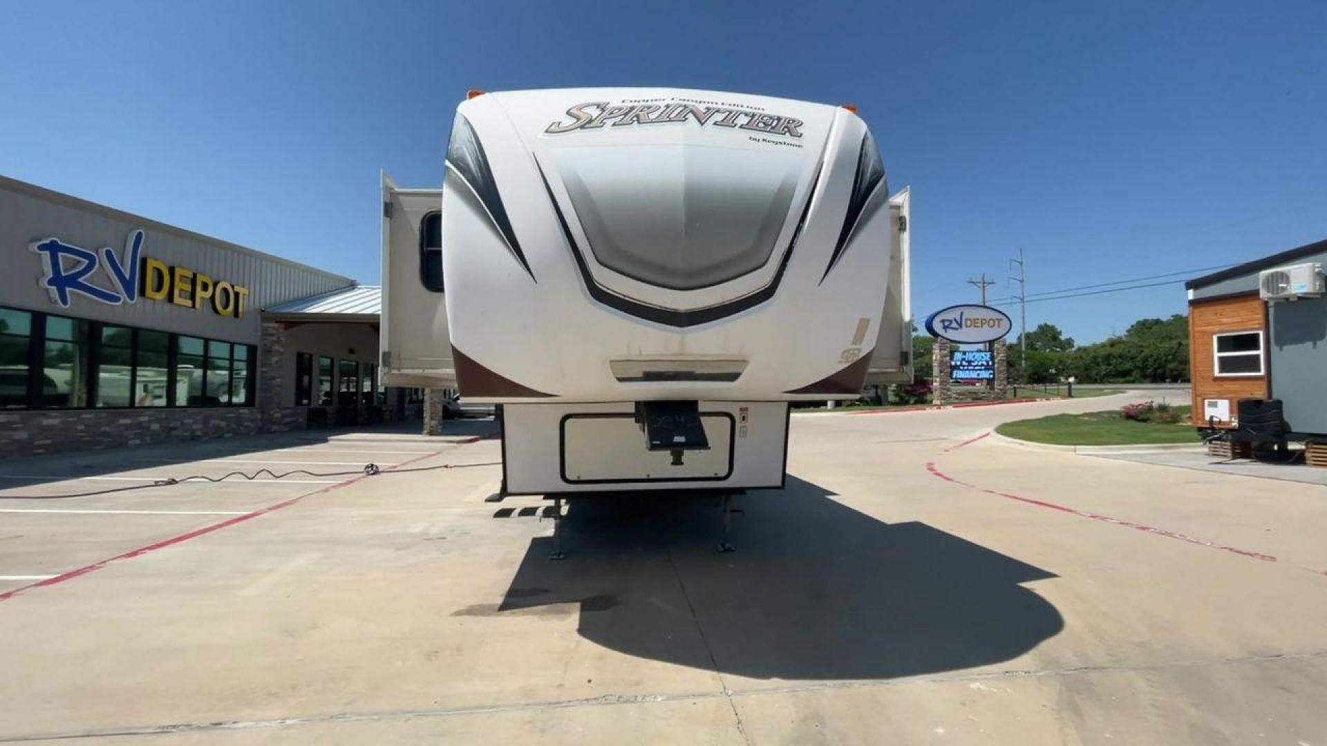 2014 WHITE KEYSTONE SPRINTER 333FWRLS - (4YDF33321E1) , Length: 37.33 ft. | Dry Weight: 9,598 lbs. | Gross Weight: 12,750 lbs. | Slides: 3 transmission, located at 4319 N Main St, Cleburne, TX, 76033, (817) 678-5133, 32.385960, -97.391212 - The 2014 Sprinter 333FWLS by Keystone luxury fifth wheel brings the spotlight to its elevated front living area floorplan with a rear private bedroom and a spacious center kitchen. It measures just 37.33 ft in length, 8 ft in width, and 12.5 ft in height. It has a base weight of 9,598 lbs with a pay - Photo#4