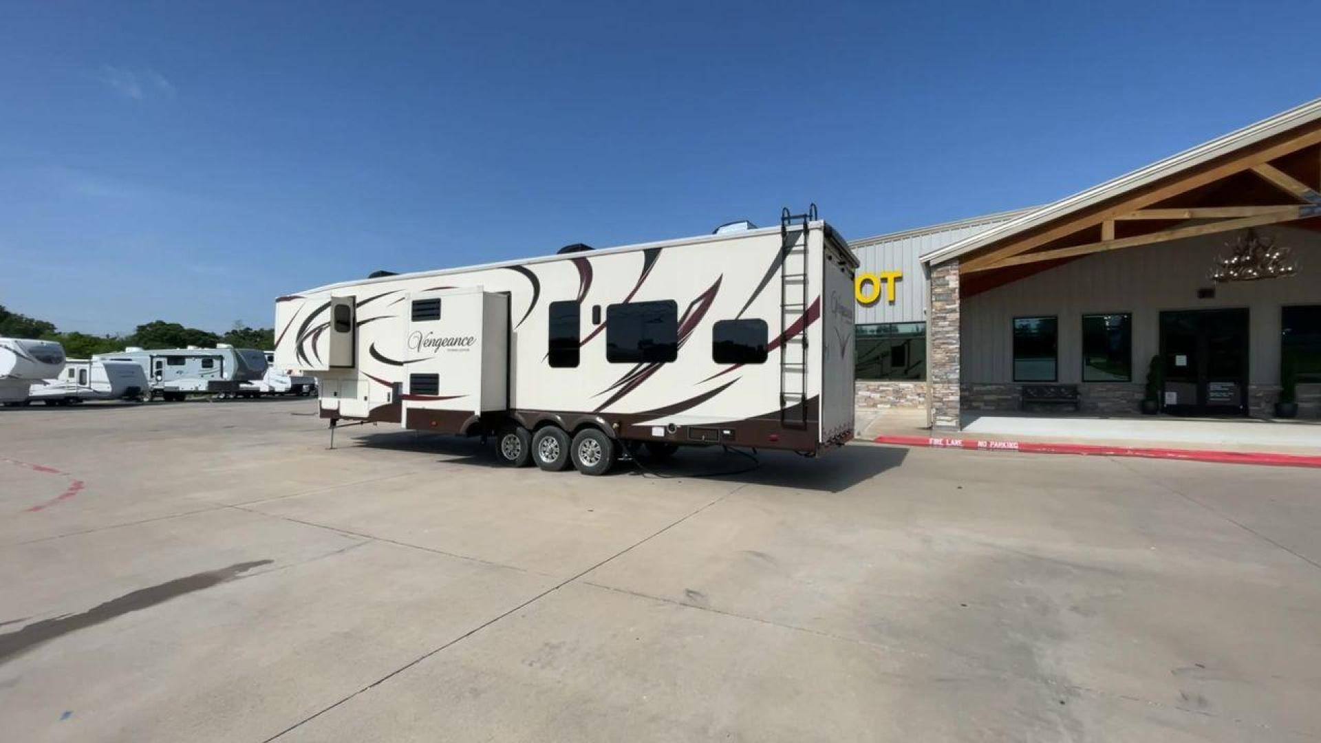 2016 FOREST RIVER VENGEANCE 38L12 (4X4FVGP36GR) , Length: 42.83 ft | Dry Weight: 14,814 lbs | Gross Weight: 18,000 lbs | Slides: 3 transmission, located at 4319 N Main St, Cleburne, TX, 76033, (817) 678-5133, 32.385960, -97.391212 - The 2016 Forest River Vengeance 38L12 is a luxury fifth-wheel toy hauler that provides a spacious and comfortable living area for all of your activities. With a length of roughly 42.83 feet and a dry weight of 14,814 pounds, this RV offers enough space and durability to meet your demands. With an al - Photo#7