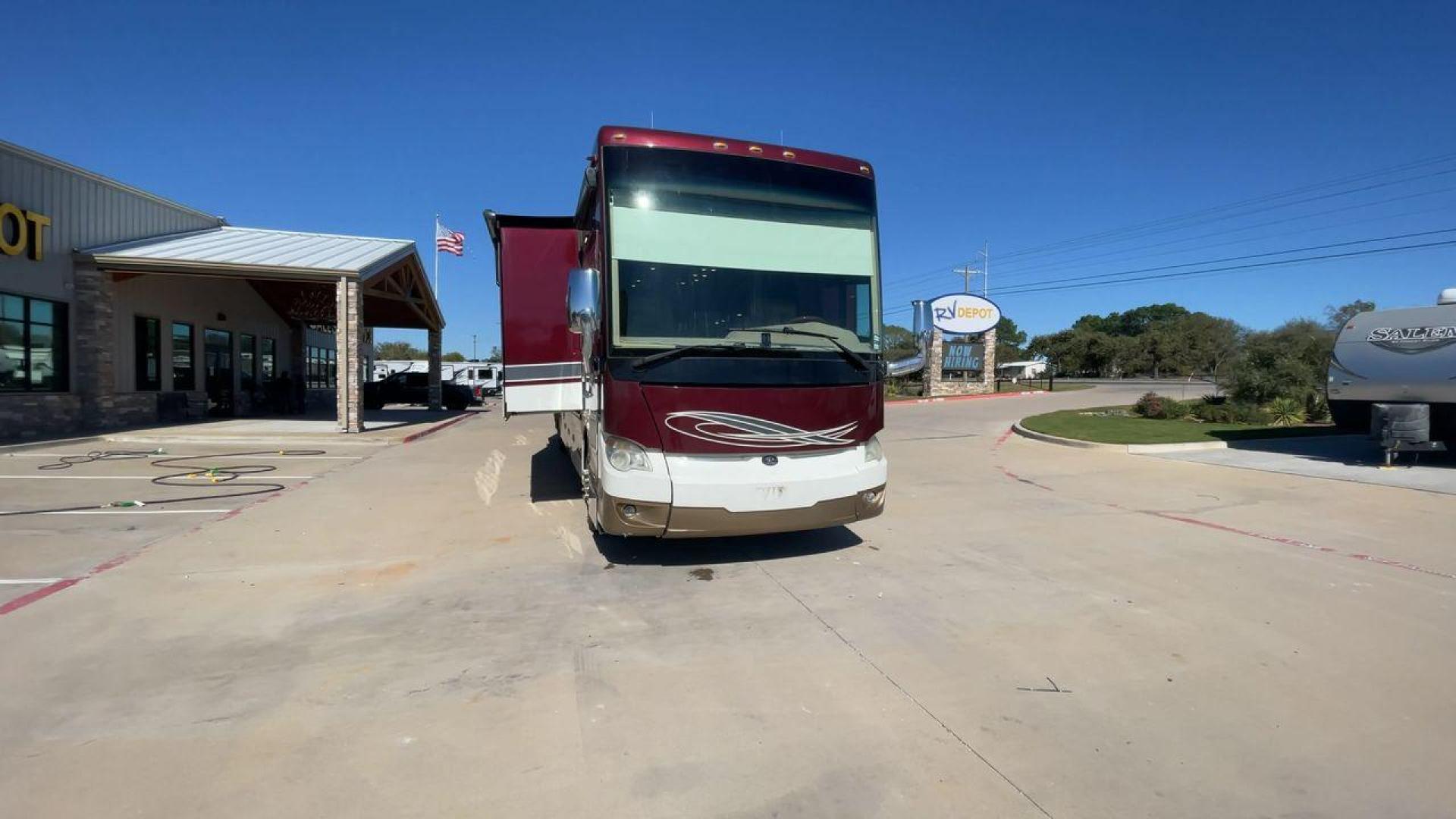 2017 TIFFIN ALLEGRO BUS 45OPP (5VBBAK7A6HA) , Length: 45 ft | Gross Weight: 51,000 lbs | Slides: 4 transmission, located at 4319 N Main St, Cleburne, TX, 76033, (817) 678-5133, 32.385960, -97.391212 - The 2017 TIFFIN ALLEGRO BUS 45OPP features a luxurious exterior with a striking maroon, white, and beige paint scheme. The large, sleek side panels are accentuated by elegant, sweeping graphics, giving it an upscale, eye-catching look. The motorhome is built on a spacious chassis, with a prominent f - Photo#4