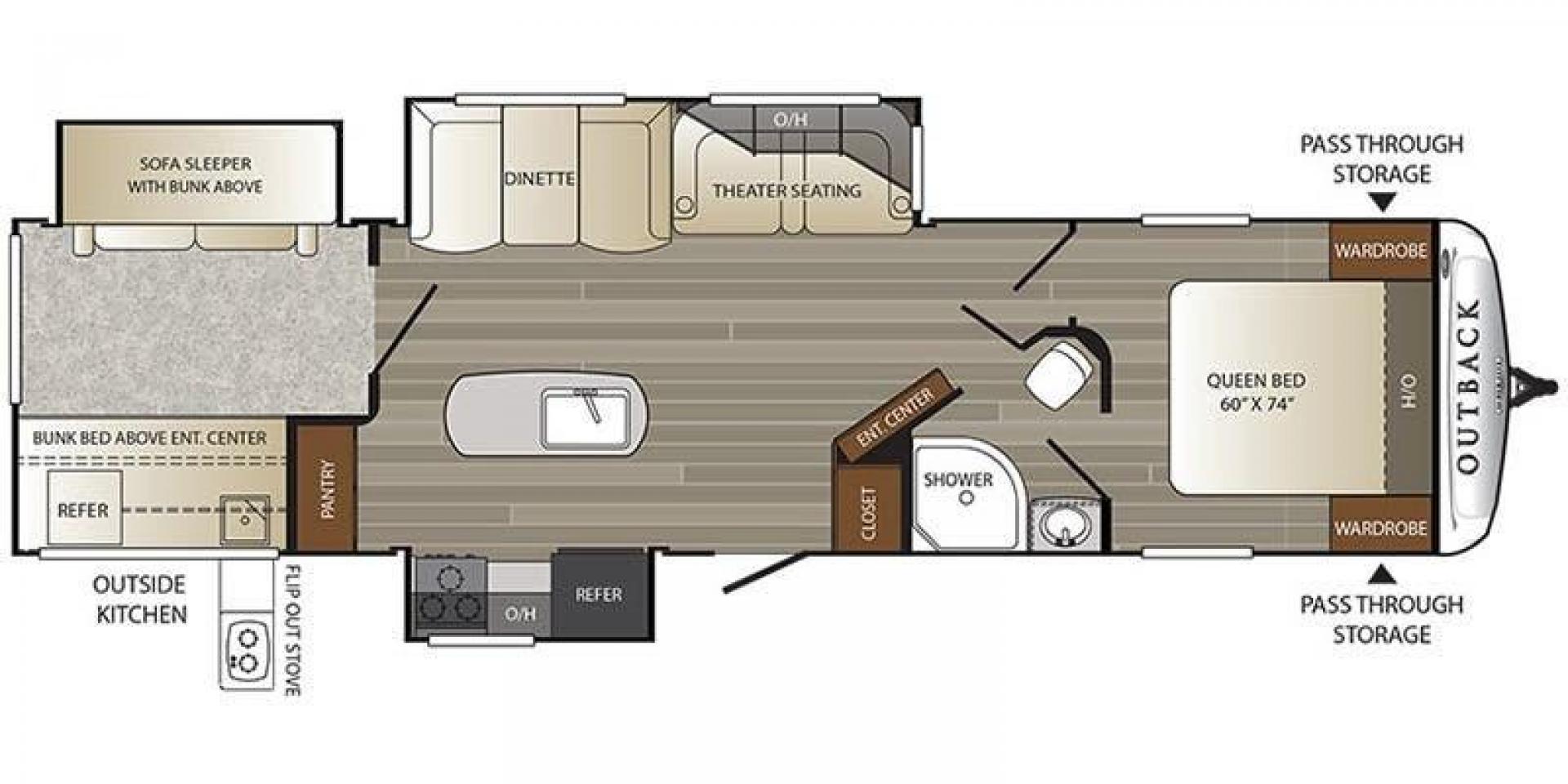 2018 BLACK KEYSTONE RV OUTBACK 325BH (4YDT32520JB) , Length: 37.42 ft. | Dry Weight: 8,428 lbs. | Gross Weight: 10,500 lbs. | Slides: 3 transmission, located at 4319 N Main St, Cleburne, TX, 76033, (817) 678-5133, 32.385960, -97.391212 - With the 2018 Keystone RV Outback 325BH Travel Trailer, unleash your spirit of adventure. Designed to provide families or groups with a roomy and cozy home on wheels, this travel trailer blends contemporary conveniences with tough durability to create a remarkable travel experience. The dimension - Photo#9