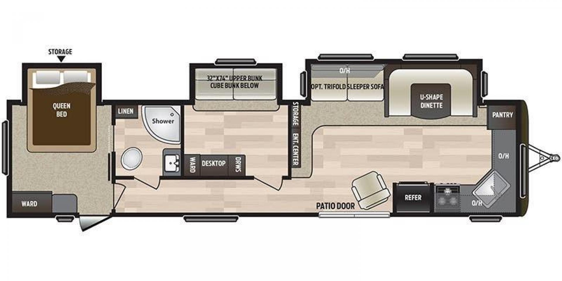 2019 WHITE HIDEOUT 38FKTS - (4YDT38F24K7) , Length: 39.92 ft. | Dry Weight: 9,275 lbs. | Gross Weight: 11,000 lbs. | Slides: 3 transmission, located at 4319 N Main St, Cleburne, TX, 76033, (817) 678-5133, 32.385960, -97.391212 - The 2019 Hideout 38FKTS travel trailer will surely make your camping experience unforgettable. This unit measures 39.92 ft in length, 8 ft in width, 11.33 ft in height, and 6.75 ft in interior height. It has a dry weight of 9,275 lbs with a payload capacity of 1,725 lbs. The GVWR is about 11,000 lbs - Photo#9