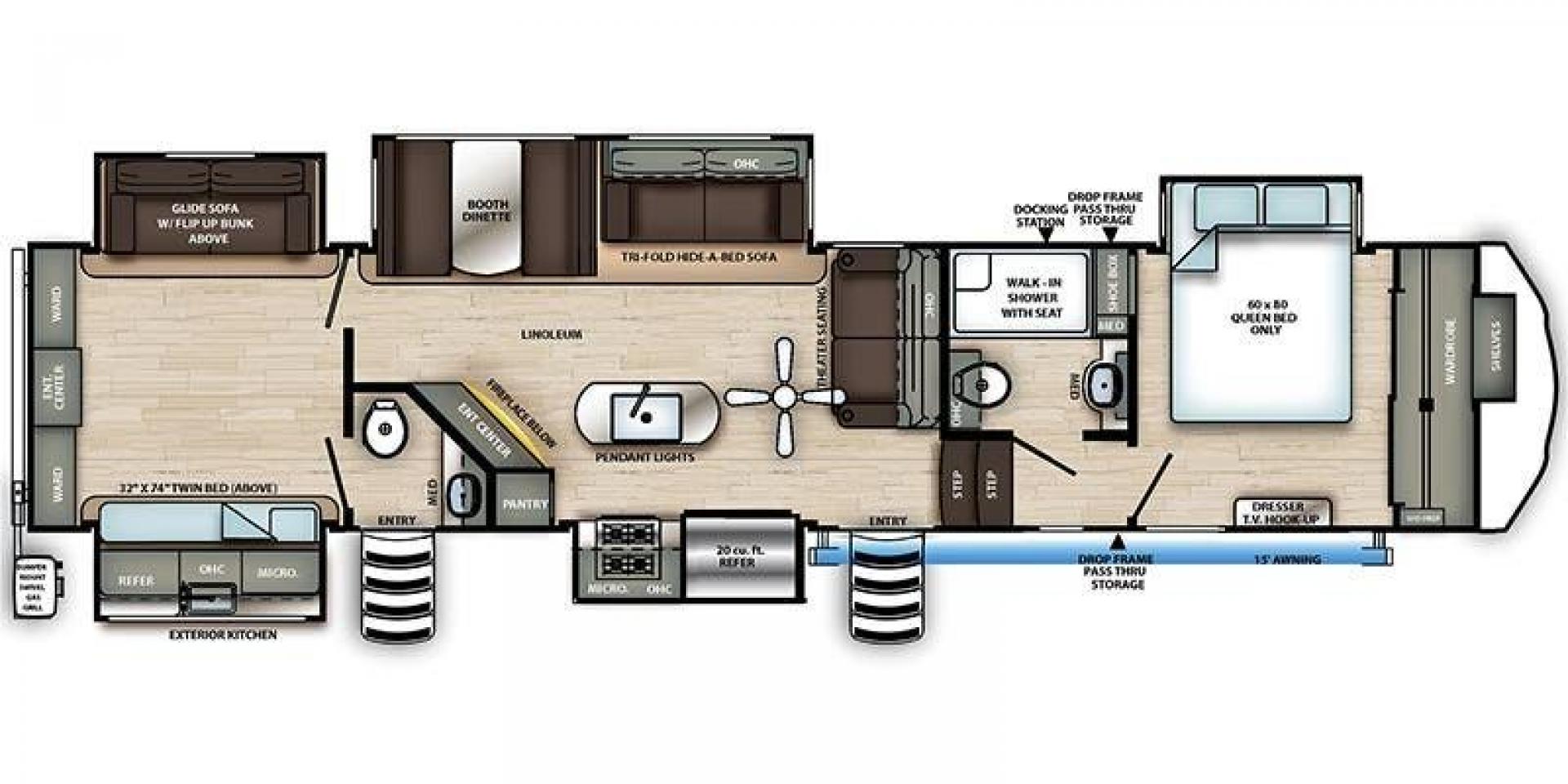 2020 TAN FOREST RIVER SANDPIPER 384QBOK (4X4FSAP25LJ) , Length: 41.67 ft. | Dry Weight: 13,132 lbs. | Gross Weight: 16,132 lbs. | Slides: 5 transmission, located at 4319 N Main St, Cleburne, TX, 76033, (817) 678-5133, 32.385960, -97.391212 - RV Depot in Cleburne, TX is proud to present this stunning 2020 Forest River Sandpiper 384QBOK for sale. With its luxurious features and spacious interior, this fifth wheel bunk house is the perfect vehicle for your next adventure. Priced at $67,995, this RV offers exceptional value for money. Loca - Photo#9