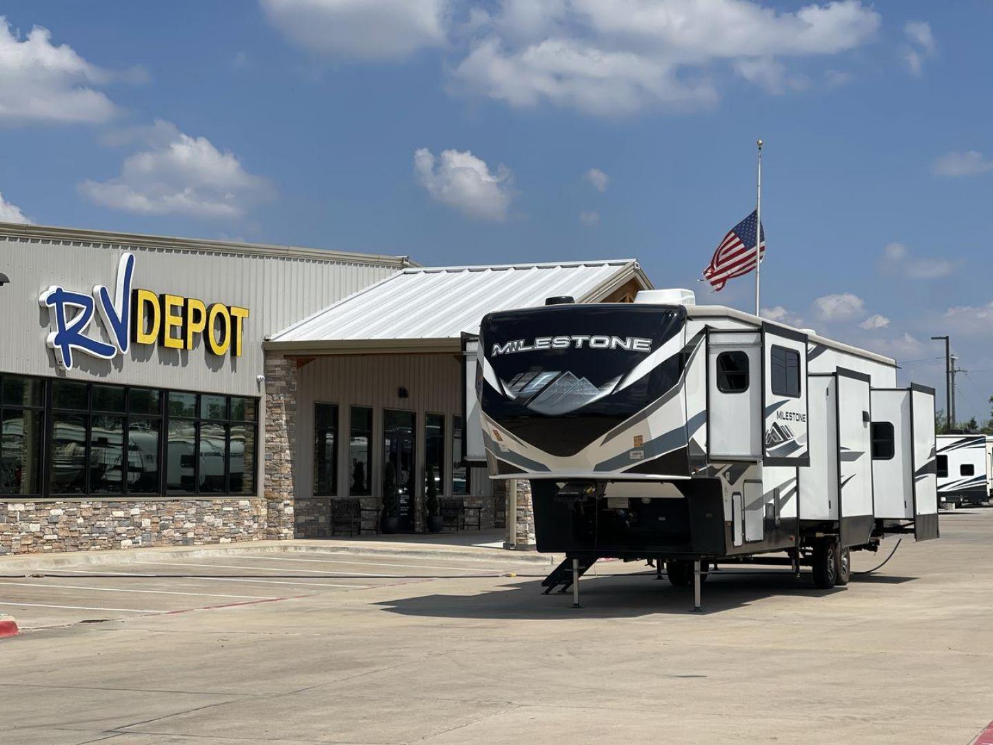 2021 HEARTLAND MILESTONE 379FLML (5SFMG4426ME) , Length: 44.17 ft. | Dry Weight: 12,600 lbs. | Gross Weight: 15,000 lbs. | Slides: 5 transmission, located at 4319 N Main St, Cleburne, TX, 76033, (817) 678-5133, 32.385960, -97.391212 - The 2021 Heartland Milestone 379FLML is 44.17 feet in length and has a dry weight of 12,600 pounds, with a gross weight capability of 15,000 pounds. This type of RV is intended for extended living and luxurious travel. It comes with five slide-outs that dramatically increase interior space, creating - Photo#0