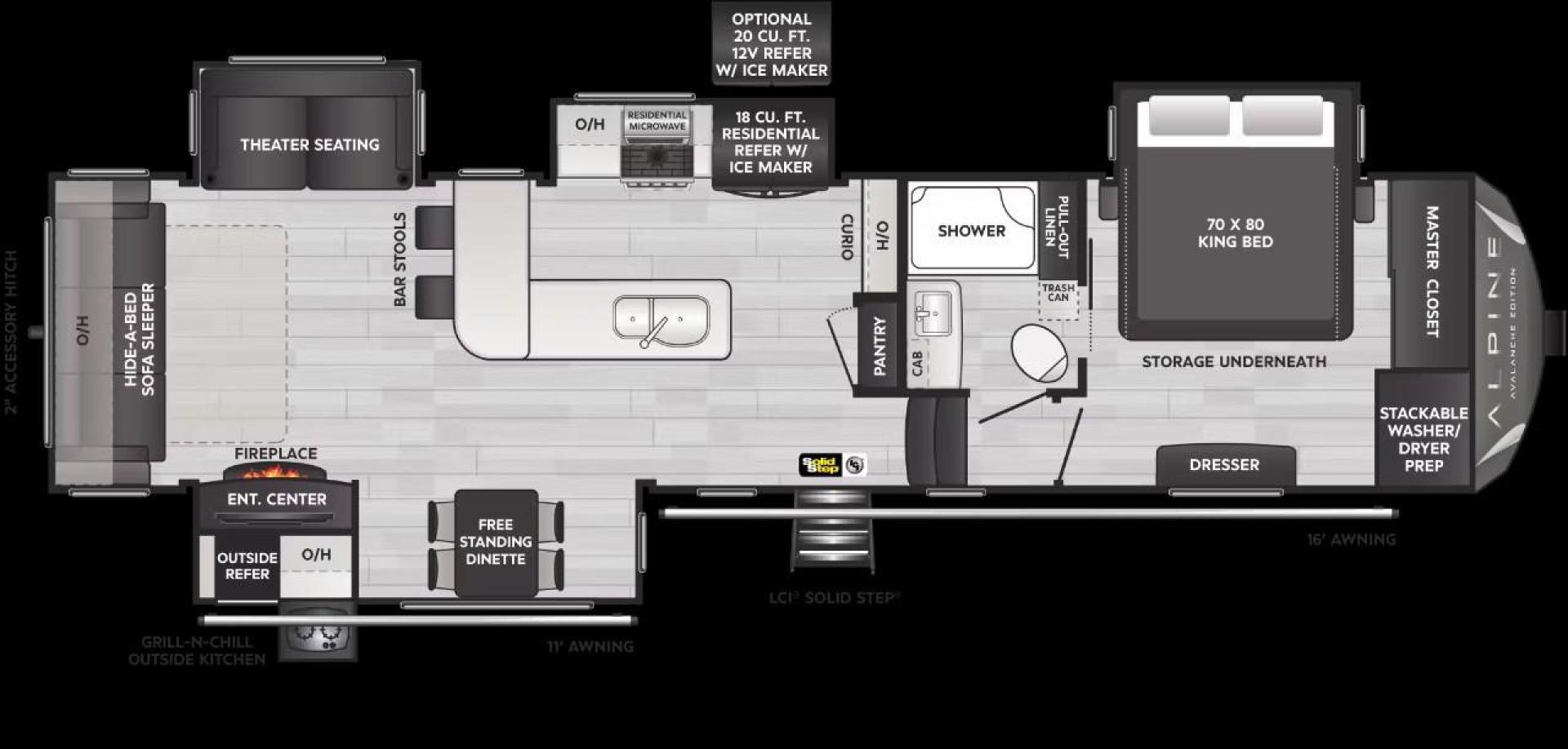 2022 KEYSTONE AVALANCHE 338GK (4YDFAVS24NE) , Length: 38 ft | Dry Weight: 12,523 lbs | Gross Weight: 15,500 lbs | Slides: 4 transmission, located at 4319 N Main St, Cleburne, TX, 76033, (817) 678-5133, 32.385960, -97.391212 - The 2022 Keystone Avalanche 338GK showcases a sleek and modern exterior design, built for durability and style. This fifth wheel features a glossy white body accented by sharp, aerodynamic lines in subtle shades of gray and black, giving it a clean and contemporary look. The front cap is bold and ae - Photo#9