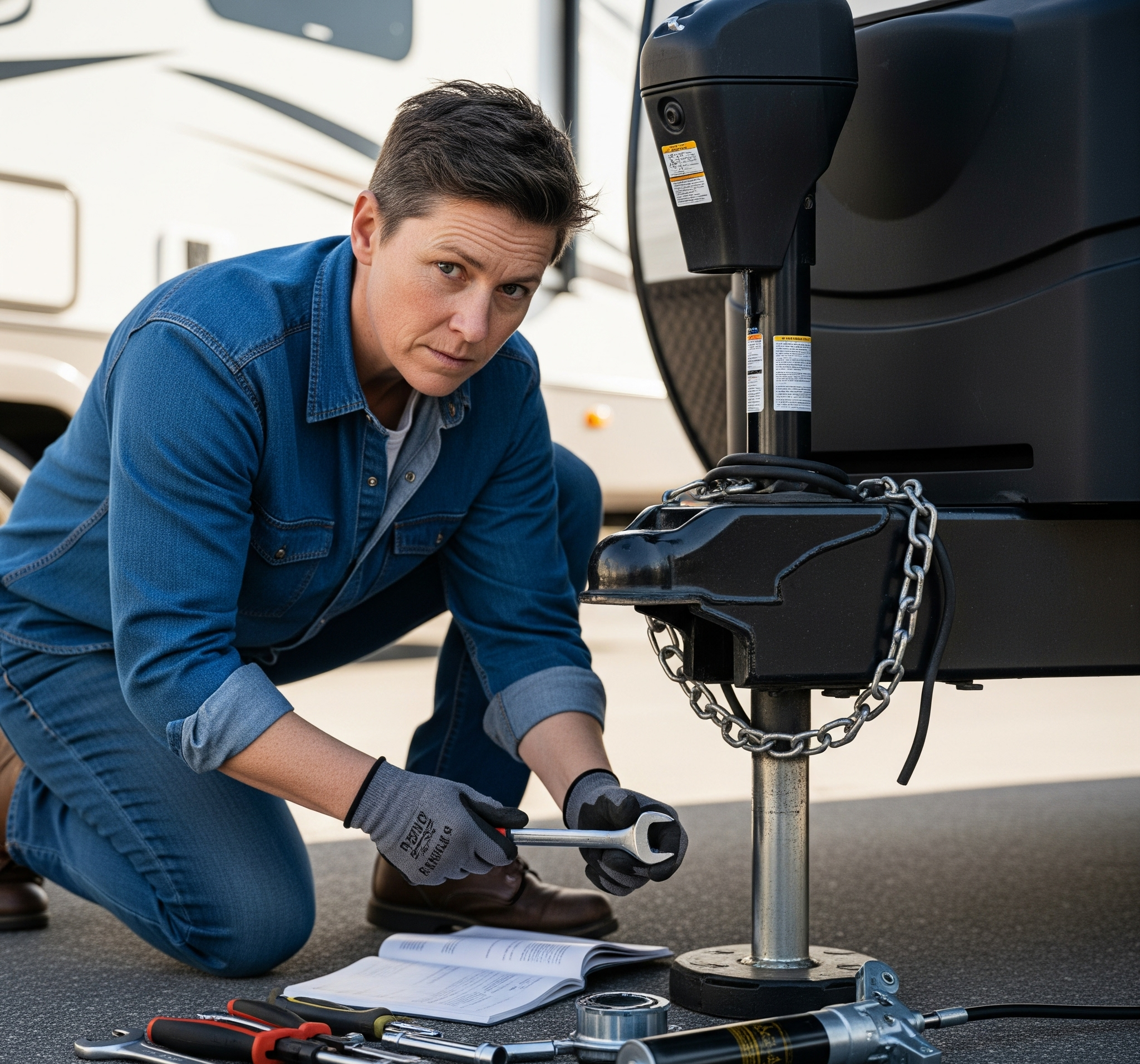 Person fixing hitch 