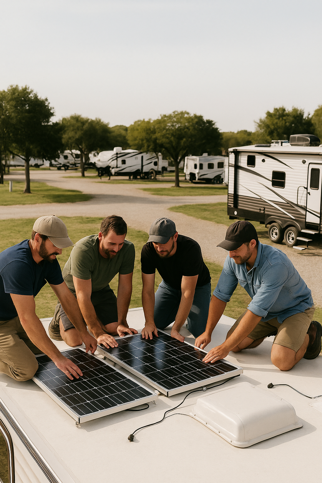 RV Depot - 3 men installing solar panel