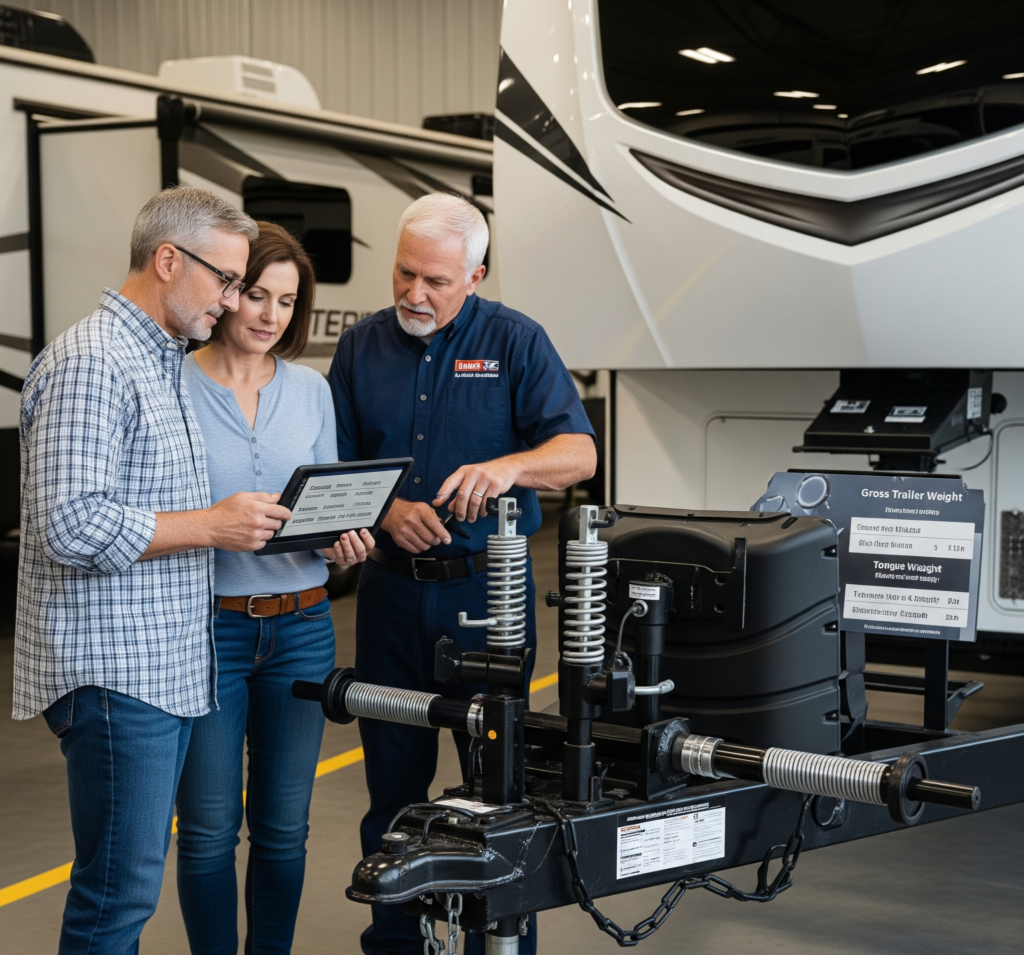 RV Depot - 3213 Man explaining how hitch system works