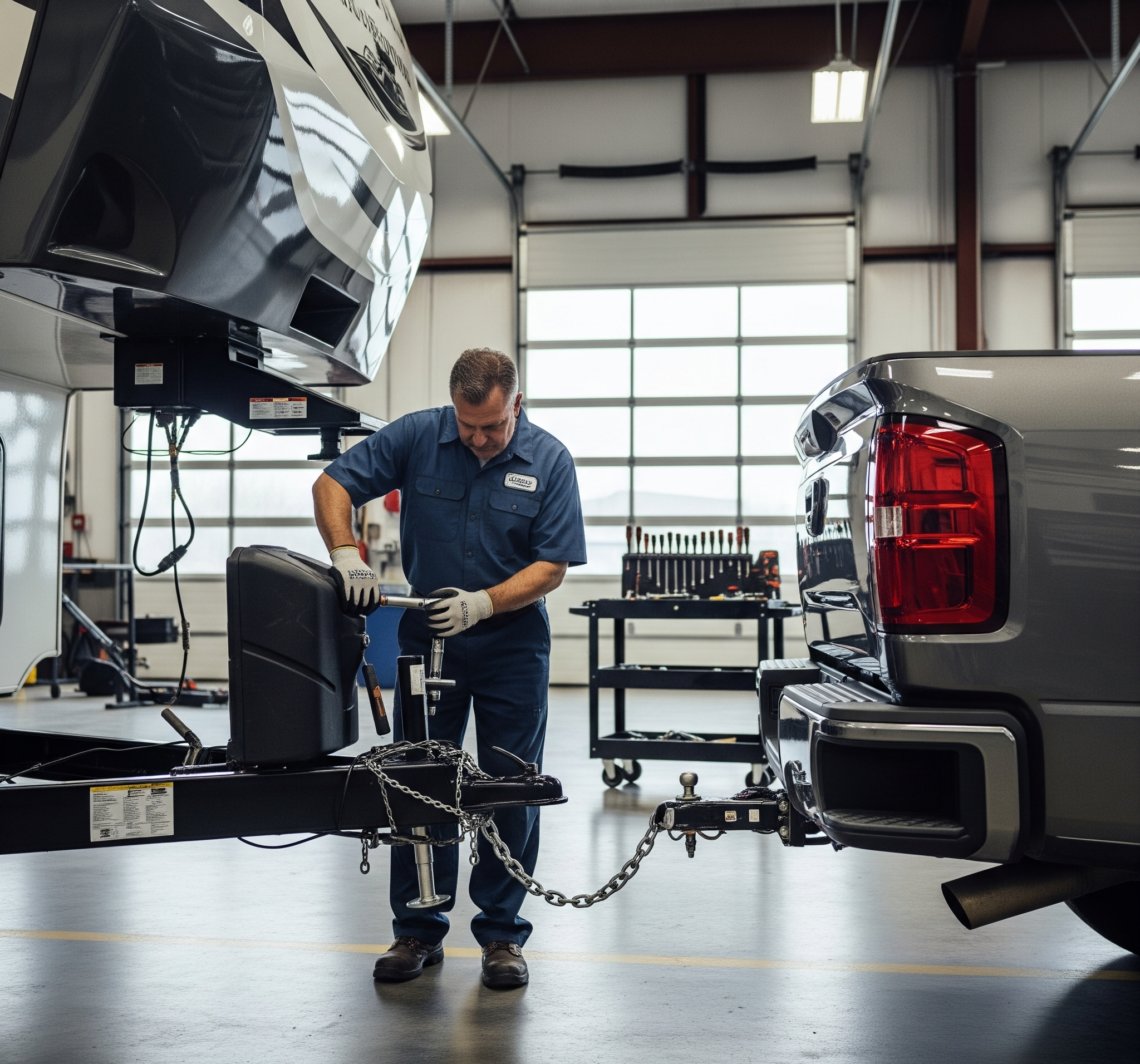 Man checking trailer hitch