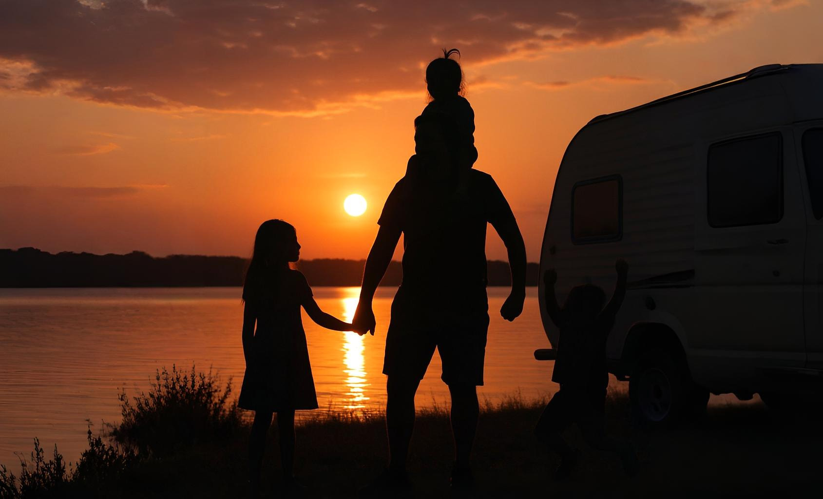 Father and Kids at Sunset