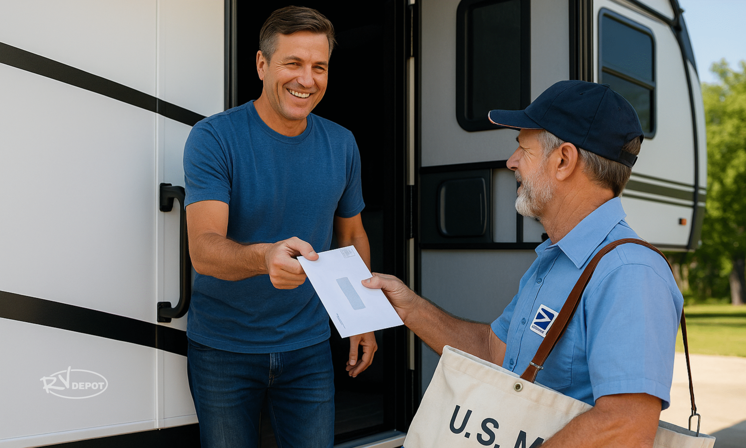 Male getting Mail from mailman