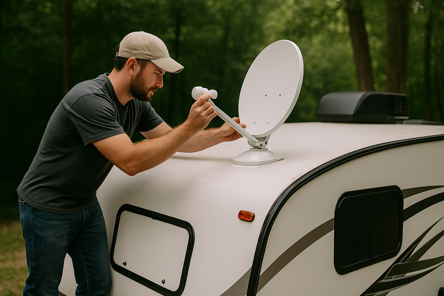 man fixing Satellite