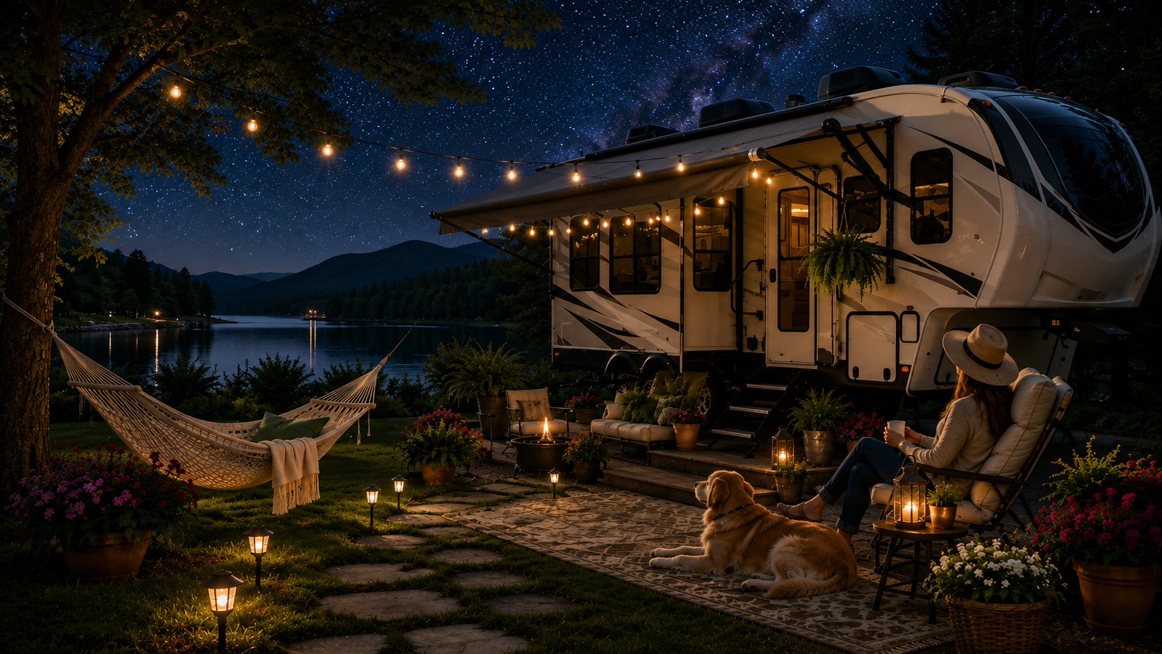 Campers watching the stars under a dark Texas night sky